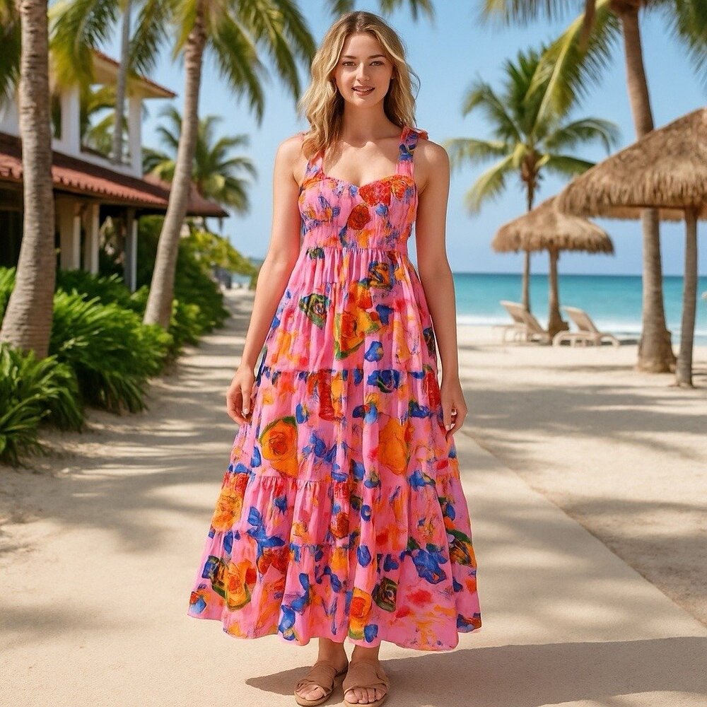 Proud Poppy Tiered Maxi‎ Dress Vacation Print Resort Travel Europe Coastal 8